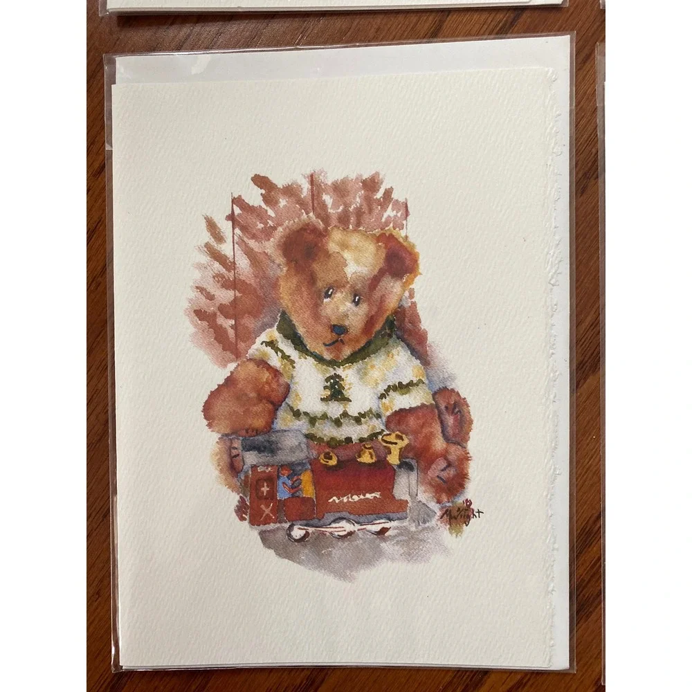 Watercolor Teddy Bear Greeting Cards Mary Rosalie Wright Set of 4 Whimsical Art